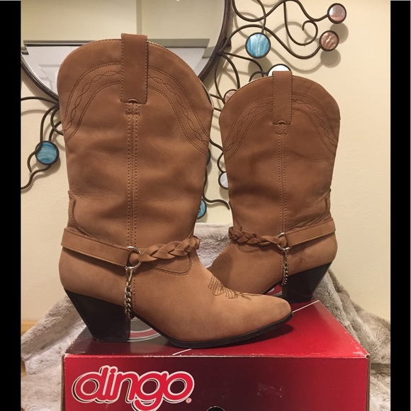 Soft Rich Tan Suede Cowboy Boots by Dingo - Picture 2 of 8